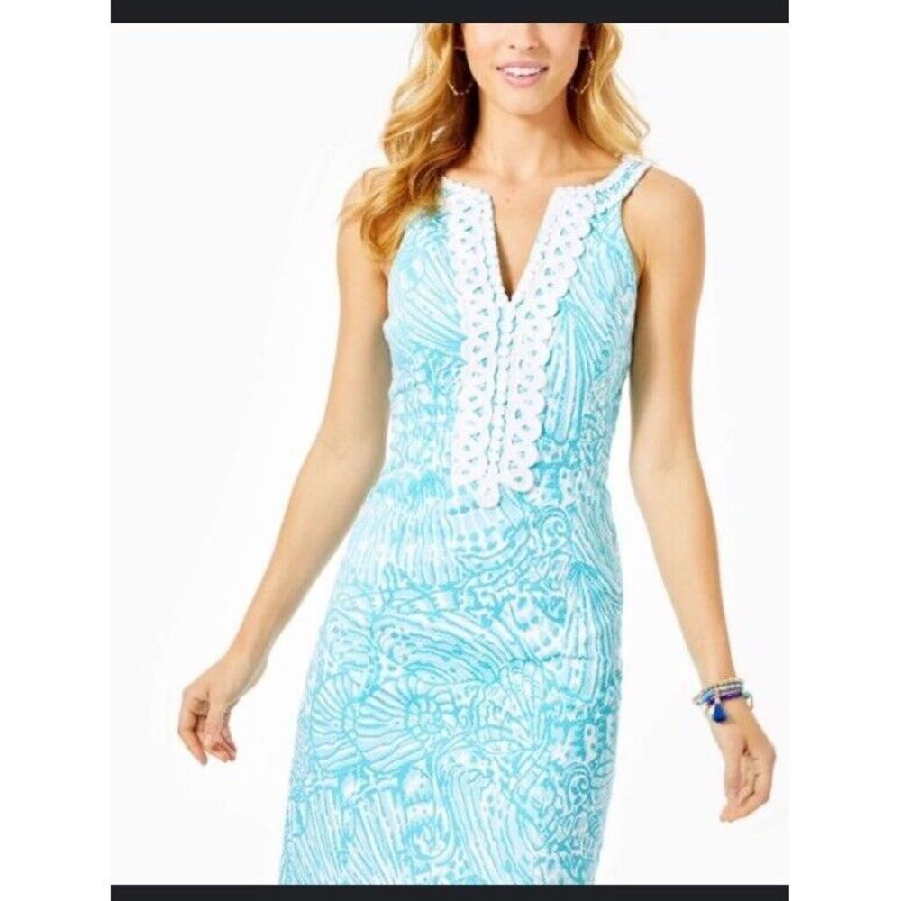 Lilly Pulitzer Valli Stretch Shift Dress In Succulent Blue Sea Cups Size 10
